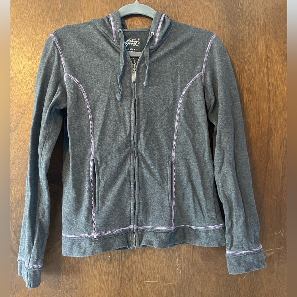Style &Co Embroidered Gray and Purple Zip-Up Hoodie size  Medium